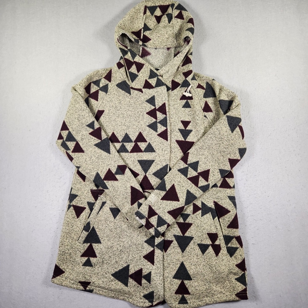 The North Face Crescent Wrap Fleece hood Jacket Women's Large Beige Aztec Print